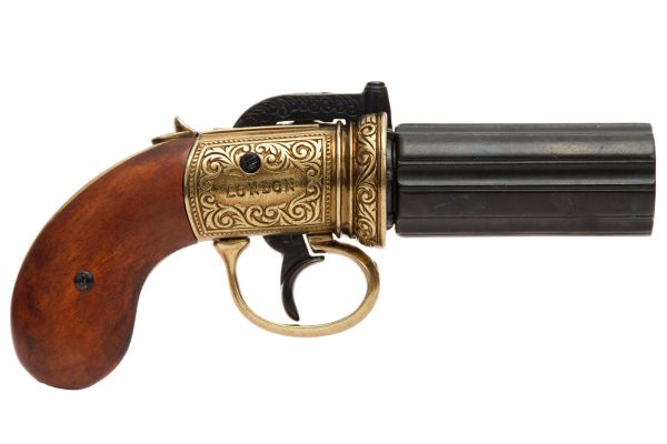 6-pipig Pepper-box revolver, replika på engelsk modell 1840