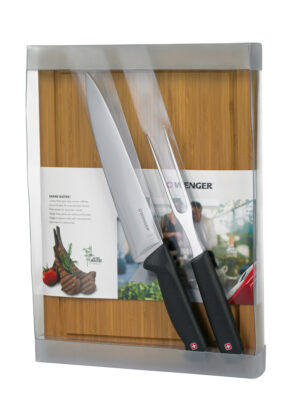 Wenger GM Set - Köttkniv, köttgaffel + skärbräda i bambu