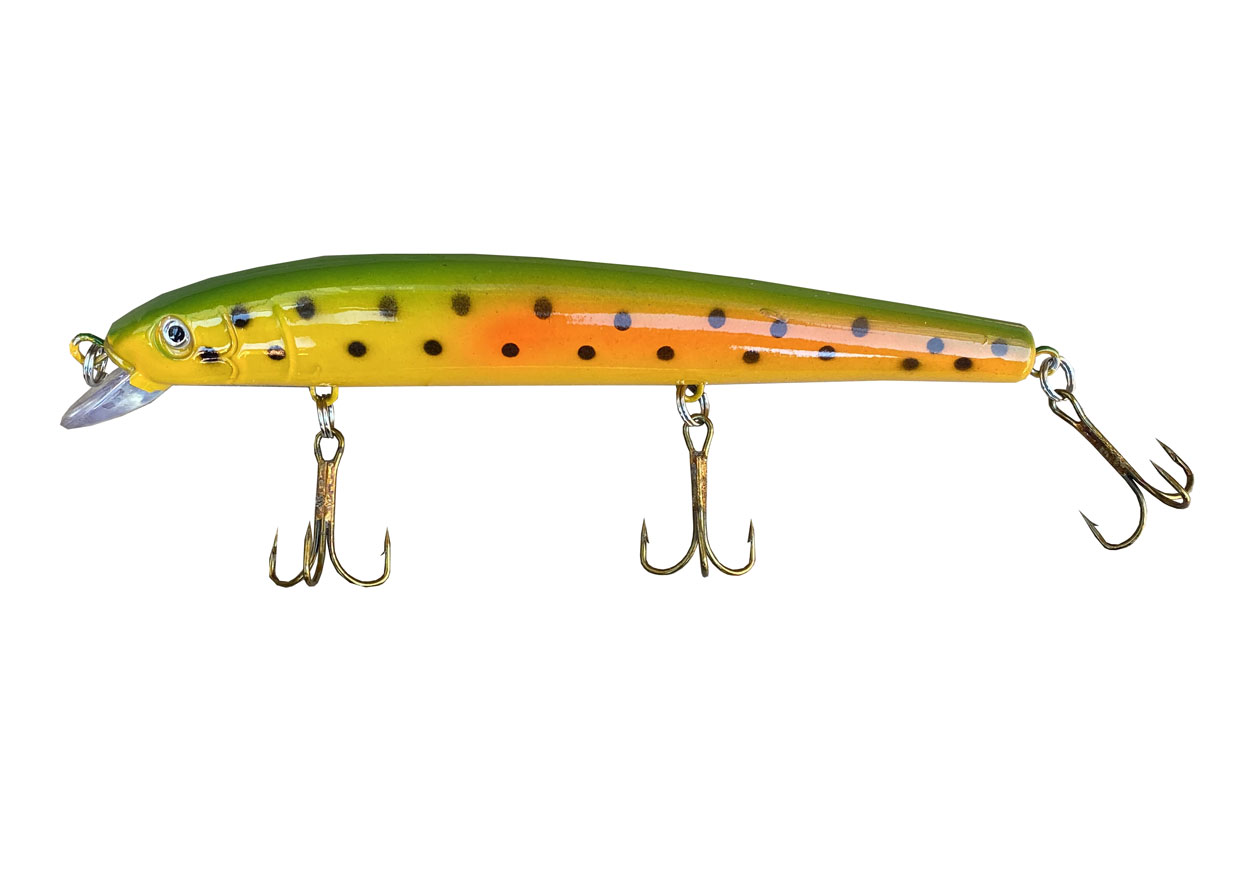 Wobbler Salmon gul/grön/svarta prickar 16cm – 33g
